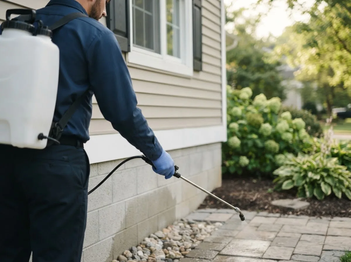 Pest control technician inspecting a home in Admire, KS